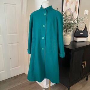 Vintage Union Made 90s Mark Reed Wool Blend Long Coat Womens Teal Green